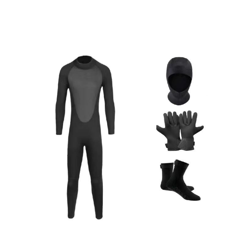 Classic black + dive socks + gloves + dive cap